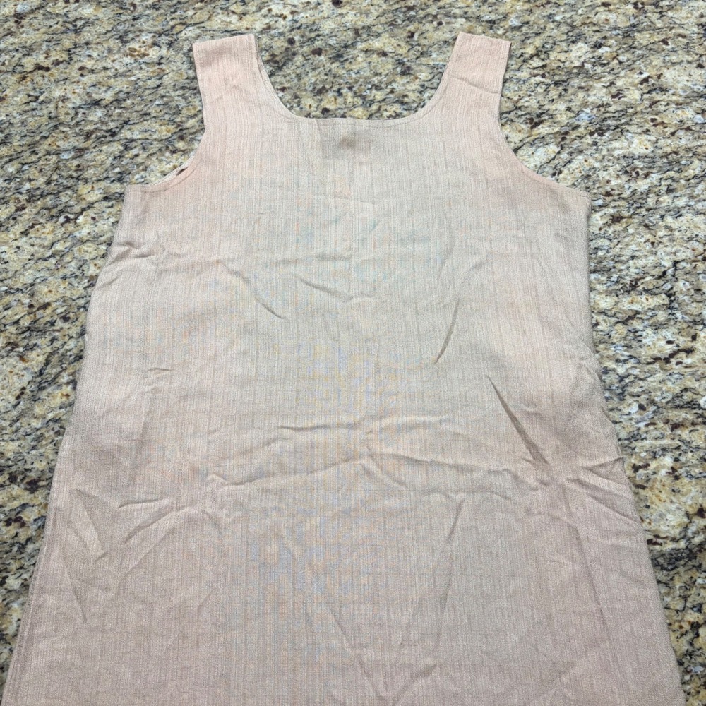 Vintage Terri Womens 2X Tan Textured Sleeveless Scoop Neck Shift Dress Waist Tie
